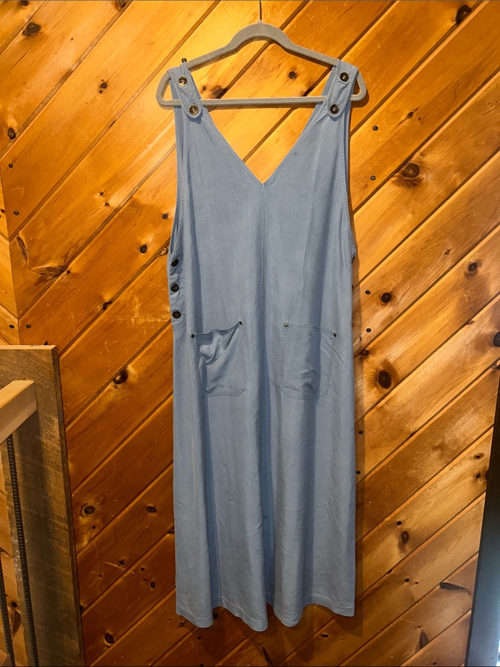 Vintage LeiLei 90s blue 100% silk jumper dress w pockets & buttons